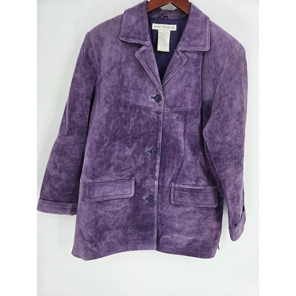 Purple Suede 100% Leather Button Front Jacket Women's S